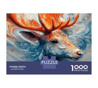 Jigsaw Puzzles for Adults 1000 Pieces Abstract Deer Portrait in Blue And Orange Puzzles for Adults Family Game For Family Fun Birthday Present, Gifts, 70x50cm/1000pcs