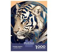 Jigsaw Puzzles for Adults 1000 Pieces Abstract White Tiger with Blue And Gold Accents Puzzles for Adults Family Game For Family Fun Birthday Present, Gifts, 70x50cm/1000pcs
