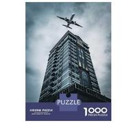 Jigsaw Puzzles for Adults 1000 Pieces Airplane Over Skyscraper Jigsaw Puzzle Relaxing Games Precision Cutting Unique Birthday And Xmas Gifts 70x50cm/1000pcs