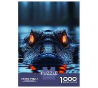 Jigsaw Puzzles for Adults 1000 Pieces Alligator with Glowing Eyes in Water Jigsaw Puzzle Relaxing Games Difficult Hard Challenging To Complete 38x26cm/1000pcs