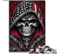 Jigsaw Puzzles for Adults 1000 Pieces American Flag Skull, Family Game Stress Reliever Difficult Challenge A Work of Art for Ages 14+ (Size 50x75cm)