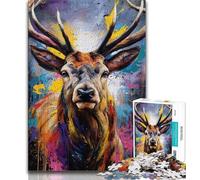 Jigsaw Puzzles for Adults 1000 Pieces Animal Deer Oil Painting,Educational Games Home Decoration Is Ideal As A Gift for The Whole Family 38x26cm