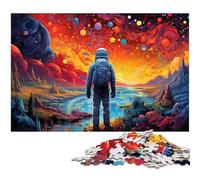 Jigsaw Puzzles for Adults 1000 Pieces Astronaut Standing on Colorful Galaxy Home Decoration Jigsaw Puzzles 1000 PCS(75x50cm)