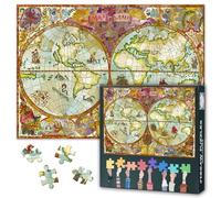 Jigsaw Puzzles for Adults 1000 Pieces Atlas Map on Old Paper Jigsaw Puzzles for Adults Gifts Challenging Puzzle Map with Continents Lands Old Ships for Home Decor Family Games 27.5"X19.7"