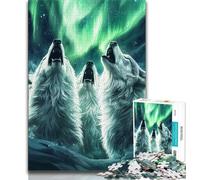 Jigsaw Puzzles for Adults 1000 Pieces Aurora Howling Wolf Puzzles for Teenagers,Staycation Kill Time with Fully Interlocking Randomly Shaped Pieces 38x26cm