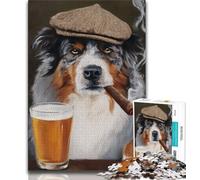 Jigsaw Puzzles for Adults 1000 Pieces Australian Shepherd Dog Smoking, Fun Games,for Is Ideal As A Gift for The Whole Family for And 14 Years Old 38x26cm