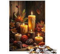 Jigsaw Puzzles for Adults 1000 Pieces Autumn Candles And Pine Cones Still Life Fun Activities at Home Learning Educational Toy Wall Decor Suitable for Ages 14 And Up (50x75cm)