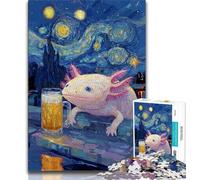 Jigsaw Puzzles for Adults 1000 Pieces Axolotl with Beer Starry Night 1000 Piece Jigsaw,Fun Activity for Home, Rainy Days Toys, Birthday Gifts (size 75x50cm)