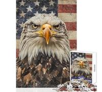 Jigsaw Puzzles for Adults 1000 Pieces Bald Eagle with American Flag Impossible Game Learning Educational Anti-Stress Toys Improving Love between Couples (38x26cm)