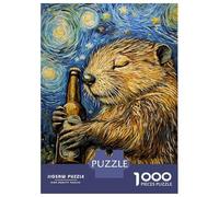 Jigsaw Puzzles for Adults 1000 Pieces Beaver Beer in Starry Night Adult Jigsaw Puzzle Toy Wall Decor Difficult Hard Gifts for Friends And Family 52x38cm/1000pcs