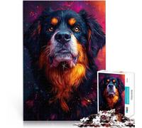 Jigsaw Puzzles for Adults 1000 Pieces Bernese Mountain Dog Portrait with Colorful Splashes Neon Pop Art Portrait Berner Sennenhund Geschenkideen38x26cm