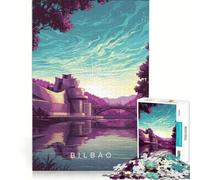 Jigsaw Puzzles for Adults 1000 Pieces Bilbao Cityscape with Guggenheim Museum, Hands-on Game, Difficult And Challenge, Artists' Collection, Fine Arts 38x52cm