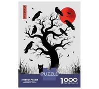 Jigsaw Puzzles for Adults 1000 Pieces Black Cat And Crows Under Red Moon Puzzles for Adults Relaxing Games Presents for Women Challenging Game Gifts 70x50cm/1000pcs