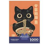 Jigsaw Puzzles for Adults 1000 Pieces Black Cat Eating Ramen Poster, Picture, Metal Print, Paint by Bella Japan Puzzles for Adults Family Games Difficult Hard Challenging To Complete 70x50cm/1000pcs