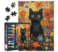 Jigsaw Puzzles for Adults 1000 Pieces - Black Cat in Colorful Flowers Jigsaw Puzzle, Botanical Art Puzzle for Bedroom Wall Decor, Challenging but Fun Family Game (50x70cm)