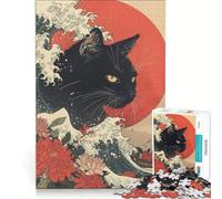Jigsaw Puzzles for Adults 1000 Pieces Black Cat in Ocean Waves, Brain Teaser Game, For Family Fun, Improving Love between Couples 50x75cm