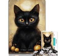 Jigsaw Puzzles for Adults 1000 Pieces Black Cat Oil Painting,Learning Educational Toys Family Games Suitable for Desktop Decoration 38x26cm