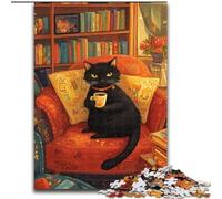 Jigsaw Puzzles for Adults 1000 Pieces Black Cat on The Sofa, Family Game Stress Reliever Difficult Challenge A Work of Art for Ages 14+ (Size 50x75cm)