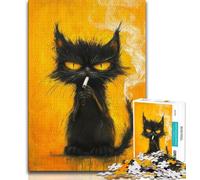 Jigsaw Puzzles for Adults 1000 Pieces Black Cat Smoking Adult Jigsaw,Challenging Family Activity Games DIY Toy for Home Wall Decor Gifts (size 38x26cm)