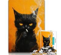 Jigsaw Puzzles for Adults 1000 Pieces Black Cat Smoking Adult Jigsaw,Decompressing Intellectual Educational Toy Birthday Gift 38x26cm