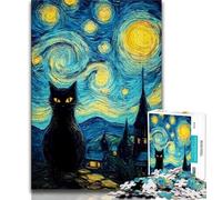 Jigsaw Puzzles for Adults 1000 Pieces Black Cat Under The Starry Sky 1000 Piece Jigsaw,Fun Activity for Home, Rainy Days Toys, Birthday Gifts (size 38x26cm)