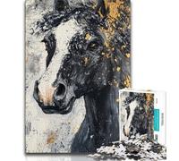 Jigsaw Puzzles for Adults 1000 Pieces Black Golden Horse Puzzles,Challenging Family Activity Games DIY Toy for Home Wall Decor Gifts (size 75x50cm)