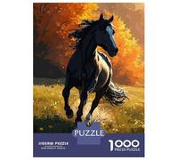 Jigsaw Puzzles for Adults 1000 Pieces Black Horse Galloping in Autumn Meadow Jigsaw Puzzle Relaxing Games Precision Cutting Unique Birthday And Xmas Gifts 38x26cm/1000pcs