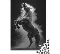 Jigsaw Puzzles for Adults 1000 Pieces Black Horse Is Surrounded by Fog Jigsaw Puzzle Horse Wood Puzzle Family Decoration Multi Colour Fantasy & Mythology Therapeutic Fun 1000pcs (75x50cm)