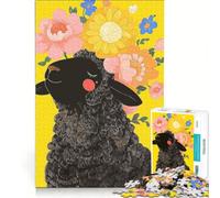 Jigsaw Puzzles for Adults 1000 Pieces Black Sheep with Flowers, Hands-on Game, Difficult And Challenge, Artists' Collection, Fine Arts 38x26cm