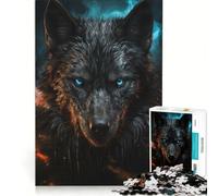 Jigsaw Puzzles for Adults 1000 Pieces Black Wolf with Blue Eyes, Hands-on Game, Difficult And Challenge, Artists' Collection, Fine Arts 38x52cm