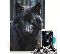 Jigsaw Puzzles for Adults 1000 Pieces Black Wolf Yellow Eyes, Hands-on Game, Difficult And Challenge, Artists' Collection, Fine Arts 38x52cm