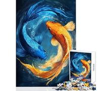 Jigsaw Puzzles for Adults 1000 Pieces Blue And Gold Koi Fish Home Decoration Toys Birthday Gifts Relaxing Games Artists' Collection, Fine Arts Size 50x75cm
