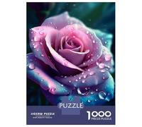 Jigsaw Puzzles for Adults 1000 Pieces Blue And Pink Rose in Rain Puzzles for Adults Family Games Difficult Hard Challenging To Complete 38x26cm/1000pcs