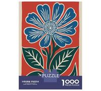 Jigsaw Puzzles for Adults 1000 Pieces Blue Flower on Red Jigsaw for Adults Family Game Staycation Kill Time Great Gift for Gaming 38x26cm/1000pcs