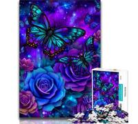 Jigsaw Puzzles for Adults 1000 Pieces Blue Rose Butterfly Teenager Jigsaw,Fun Present & Activity for Home,Toy for Rainy Days (size 75x50cm)