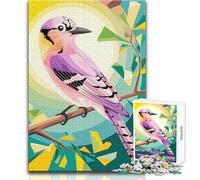 Jigsaw Puzzles for Adults 1000 Pieces Blush Orchid︰ The Eurasian Jay in Geometric Nature Soothing And Peaceful Downtime Firm Fit Clean Cut Play Toy Size 38x26cm