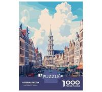 Jigsaw Puzzles for Adults 1000 Pieces Brussels, Belgium Cityscape Illustration Puzzles for Adults Relaxing Games Birthday Present Challenging To Complete 70x50cm/1000pcs