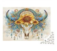 Jigsaw Puzzles for Adults 1000 Pieces Bull Skull Jigsaw Puzzle Elements of Nature And Mysticism Wood Puzzle Family Decoration Multi Colour Fantasy & Mythology Therapeutic Fun 1000pcs (75x50cm)