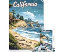 Jigsaw Puzzles for Adults 1000 Pieces California Beach Coastline Travel Poster Impossible Game Learning Educational Anti-Stress Toys Improving Love between Couples (38x26cm)