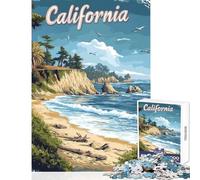 Jigsaw Puzzles for Adults 1000 Pieces California Beach Coastline Travel Poster Impossible Game Learning Educational Anti-Stress Toys Improving Love between Couples (38x52cm)