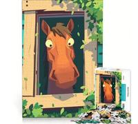 Jigsaw Puzzles for Adults 1000 Pieces Cartoon Horse Looking Through Window, Educational Games, Precision Cutting, Artists' Collection, Fine Arts 38x26cm