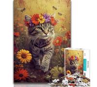 Jigsaw Puzzles for Adults 1000 Pieces Cat Among Flowers 1000 Pieces for Adults,Quiz Game for Is Ideal As A Gift for The Whole Family 75x50cm