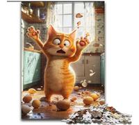 Jigsaw Puzzles for Adults 1000 Pieces Cat Beating Eggs,Help The Brain Exercise Addictive Toys to Cultivate Patience Perfect Decoration 38x26cm