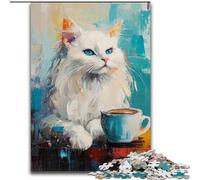 Jigsaw Puzzles for Adults 1000 Pieces Cat Drinking Coffee, Toys Educational Games Stress Relieving Parent-child Interaction (Size 26x38cm)