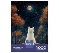 Jigsaw Puzzles for Adults 1000 Pieces Cat Gazing at The Moon Poster, Picture, Metal Print, Paint by Pink Banana Jigsaw for Adults Relax Games Hand Speed Race Challenging Game Gifts 52x38cm/1000pcs