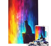 Jigsaw Puzzles for Adults 1000 Pieces Cat in A Rainbow for Educational Game Learning Educational Toys Secret Santa Gifts Home Decoration (Size 38x26cm)
