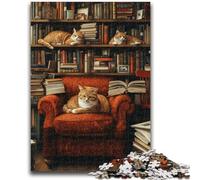 Jigsaw Puzzles for Adults 1000 Pieces Cat on The Bookshelf Help The Brain Exercise Addictive Toys to Cultivate Patience A Work of Art 38x26cm