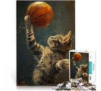 Jigsaw Puzzles for Adults 1000 Pieces Cat playing basketball Familienspaß Wanddekoration Einzigartige Geburtstags- und Weihnachtsgeschenke75x50cm