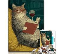 Jigsaw Puzzles for Adults 1000 Pieces Cat Reading A Book Puzzles for Teenagers,Staycation Kill Time with Fully Interlocking Randomly Shaped Pieces 38x26cm