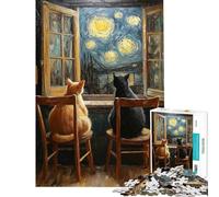Jigsaw Puzzles for Adults 1000 Pieces Cats Couple Watching Starry Night Puzzles for Adults Brain Teaser Game Wall Decoration Gifts for Friends And Family (Size 38x26cm)